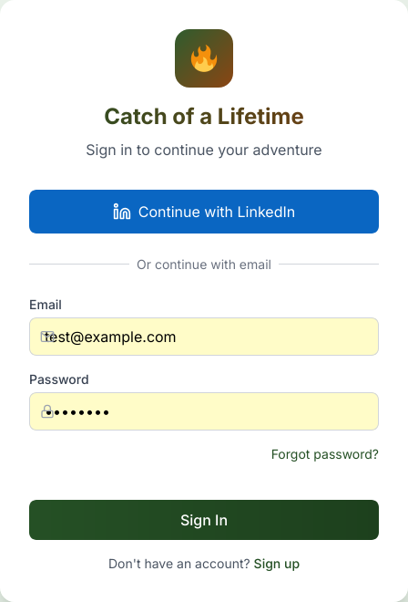 Sign in screen