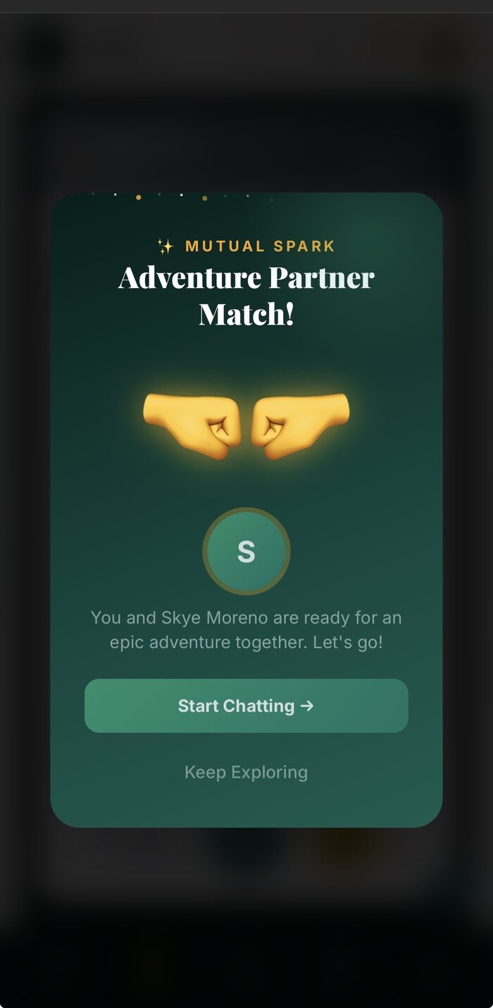Mutual spark adventure partner match celebration
